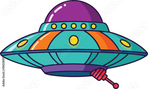 Cartoon UFO Flying Saucer Vector Illustration Colorful Alien Spaceship