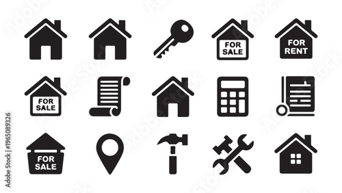 Collection of real estate icons house key sale rent and property symbols