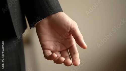 Businessman showing empty palm hand.