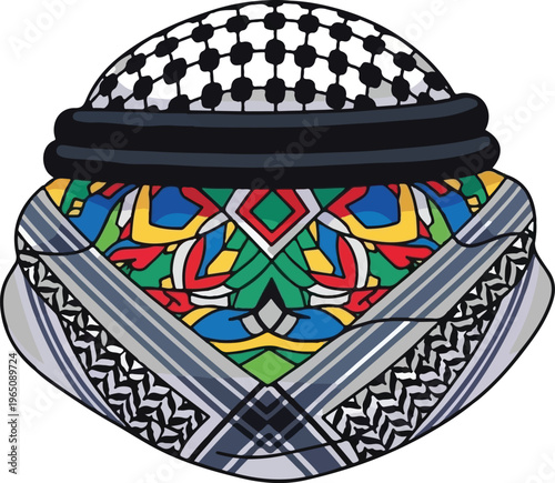 Traditional Arabian Shemagh Keffiyeh Pattern Vector Illustration with Colorful Geometric Design