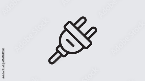 A simple outline icon depicting a two-pronged electrical power plug, universally recognized as a symbol for connection, electricity, and power supply for electronic appliances.