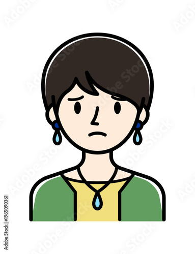 ベクターイラスト素材：困ったり悩んだりしている若い女性アイコン
