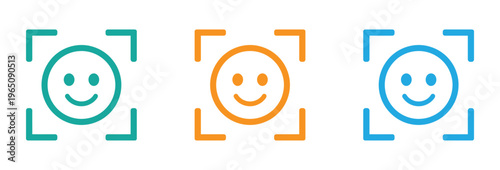 Smile face icons in green, Orange, And blue for feedback ratings and emotions Vector illustration