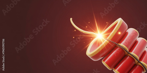Dynamite stick, explosive bundle, red firework, vector illustration