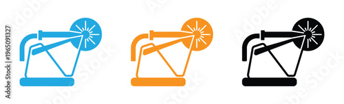 Oil pump jack icons in blue, Orange, And black on white background Vector illustration