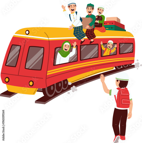 Mudik Lebaran Illustration with Train Transportation Travel