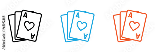 Three of a kind ace of hearts playing card icon set in black blue and orange colors Vector illustration