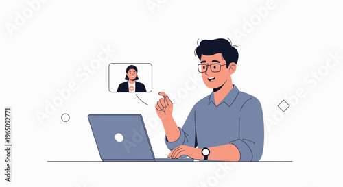 Man on video call with woman, online meeting, remote communication, technology concept