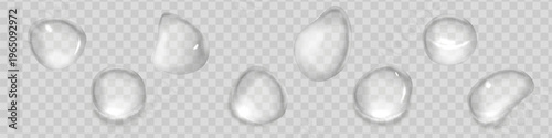 Water rain drops or steam shower isolated on transparent background. Realistic pure droplets condensed. Vector clear vapor water bubbles on window glass surface for your design.