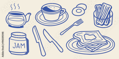 A charming breakfast assortment with coffee toast and jam silhouette