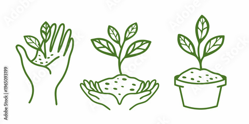 Hands nurturing plant life growth and cultivation illustrated as a silhouette