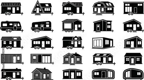 Tiny house on wheels line icon vector illustration

