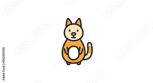 Cute Cartoon Orange Cat Sitting Down.