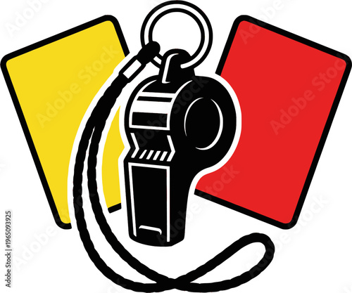 Soccer referee whistle and penalty cards vector illustration
