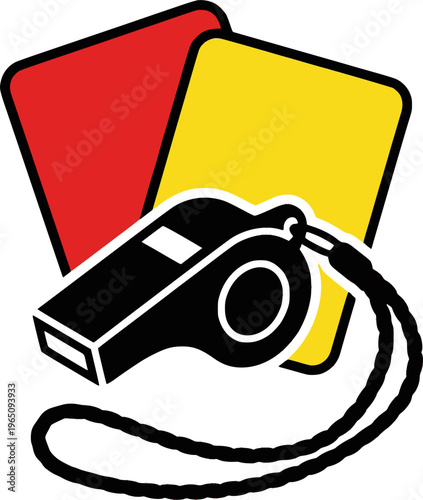 Soccer referee whistle and penalty cards vector illustration
