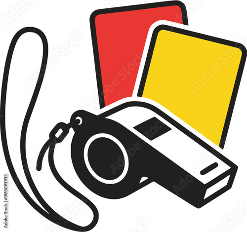 Soccer referee whistle and penalty cards vector illustration
