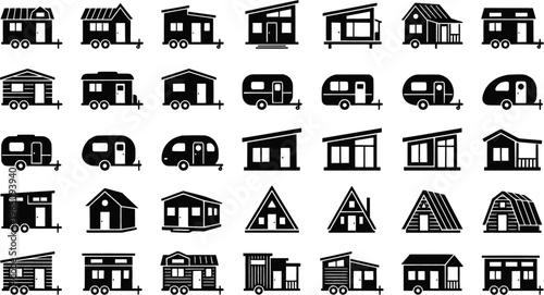 Tiny house on wheels line icon vector illustration
