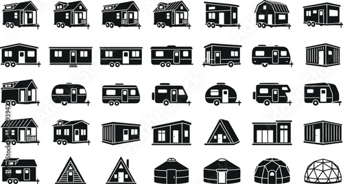 Tiny house on wheels line icon vector illustration

