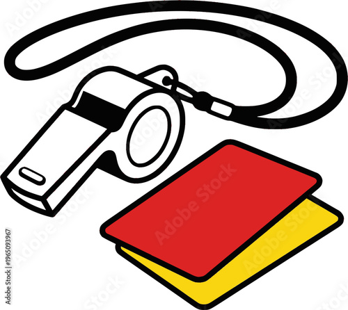 Soccer referee whistle and penalty cards vector illustration
