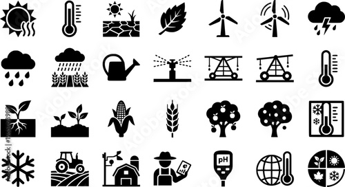 Agriculture weather icons set for mobile farming applications vector
