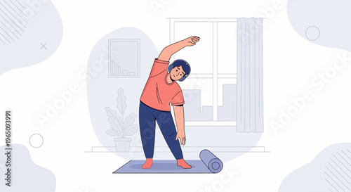 Person stretching at home on a yoga mat, healthy lifestyle and fitness concept