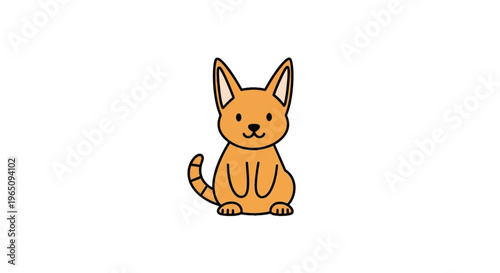 Cute Cartoon Orange Kitten Sitting Down.