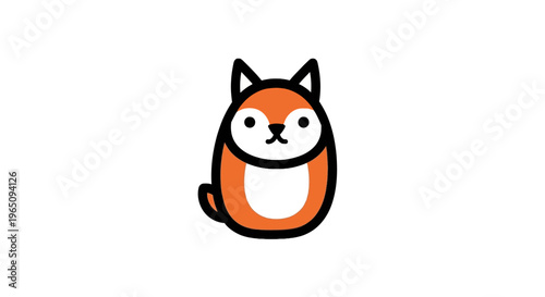 Cute Cartoon Orange Fox Sitting Down.