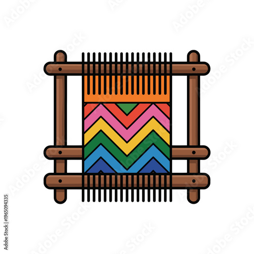 A colorful loom illustration with a vibrant chevron pattern