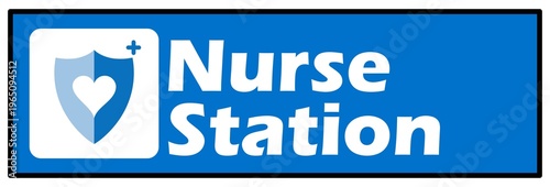 Nurse Station Sign with Medical Shield Icon Blue Hospita