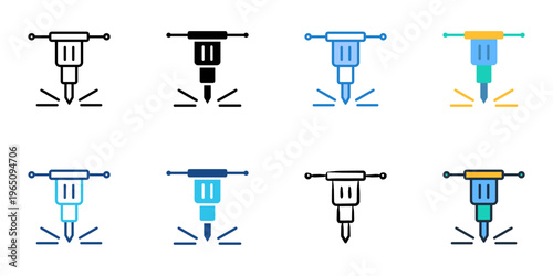 CNC machine icons set multiple style collection. Editable stroke 
