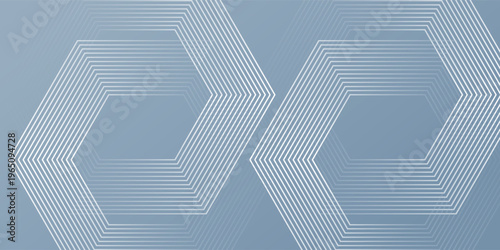 Abstract hexagon lines on gray background. Geometric stripe line art design for poster, brochure, cover, website, banner.