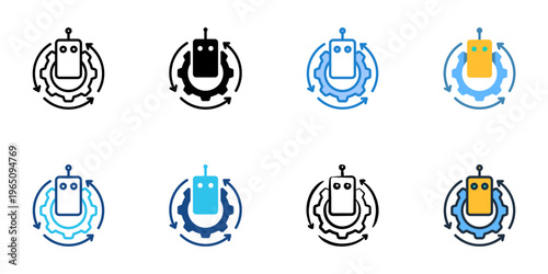 RPA icons set multiple style collection. Editable stroke 
