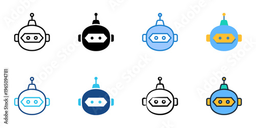 Software bot icons set multiple style collection. Editable stroke 
