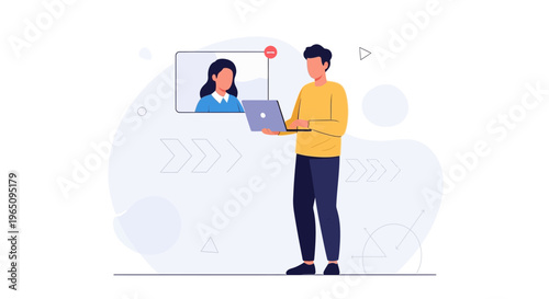 Man Video Calling Woman on Laptop, Online Communication Concept