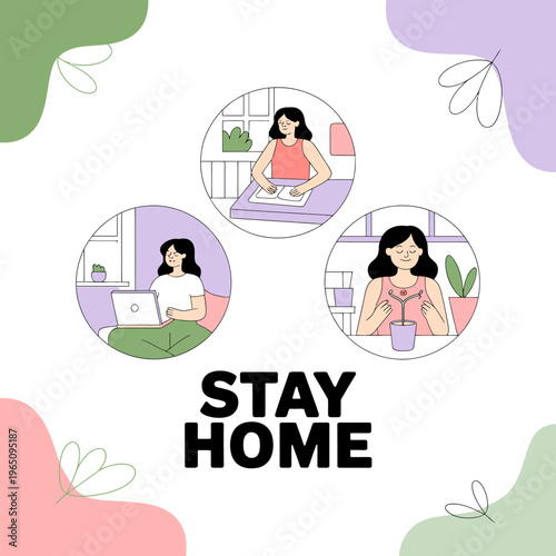 A woman staying home and working remotely on her laptop computer