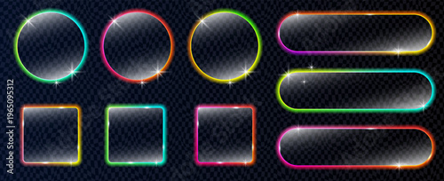 Futuristic LED style elements with colorful outlines. Neon call to action collection for websites and mobile apps.