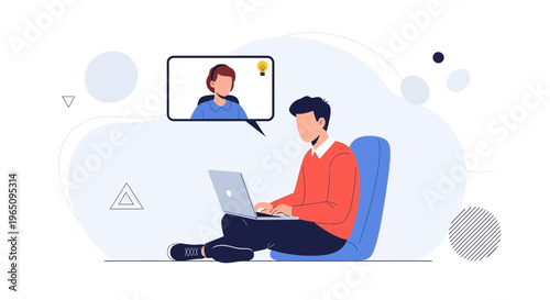 Online Meeting Concept: Man Video Conferencing with Colleague, Remote Work