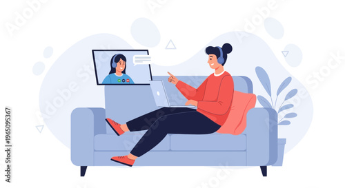 Couple Video Calling on Sofa: Remote Work, Online Communication, and Connection