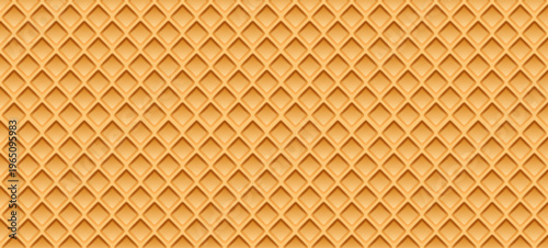 Golden crispy wafer biscuit texture with repeating square pattern, sweet dessert style background for print, fabric or graphic design, wafer biscuit texture