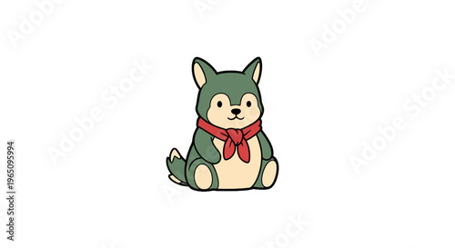 Cute cartoon wolf with scarf on.
