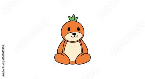 Cute Orange Cartoon Bear Toy Sitting.