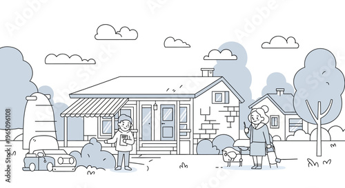 People standing outside a house together.