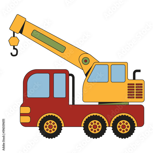 Truck Crane Transportation Cartoon Icon Illustration