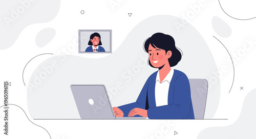 Businesswoman on Video Call, Working Remotely on Laptop, Online Meeting