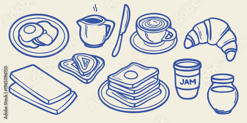 A delightful breakfast spread with coffee eggs and pastries silhouette