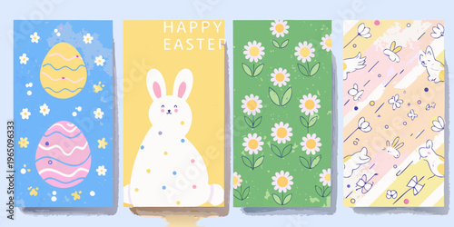 Four colorful easter banners with spring motifs a delightful silhouette