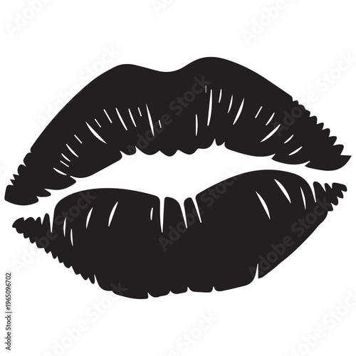 Black silhouette of a kiss mark on white background, sexy lips print for makeup and beauty design