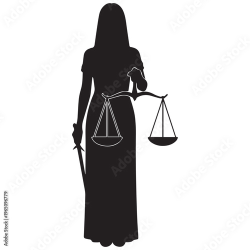 Lady justice silhouette holding scales and sword symbolizing law order and legal authority