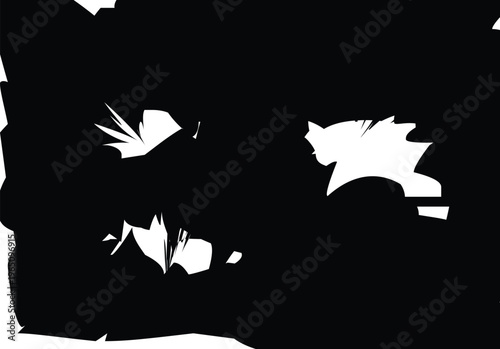Abstract black and white dynamic shapes and lines, chaotic energy, abstract background, graphic resource