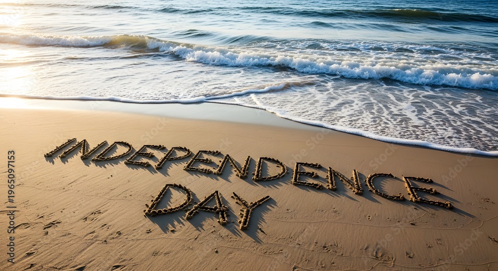 Obraz premium Independence day celebration concept with ocean waves and sandy beach background freedom and joy on a summer day